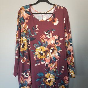 Burgundy Floral Dress with Pockets 3X